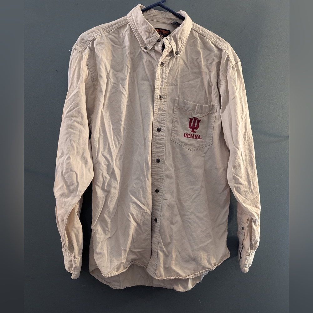 Three Square Vintage IU Men's Beige Button-Down Shirt Size Large